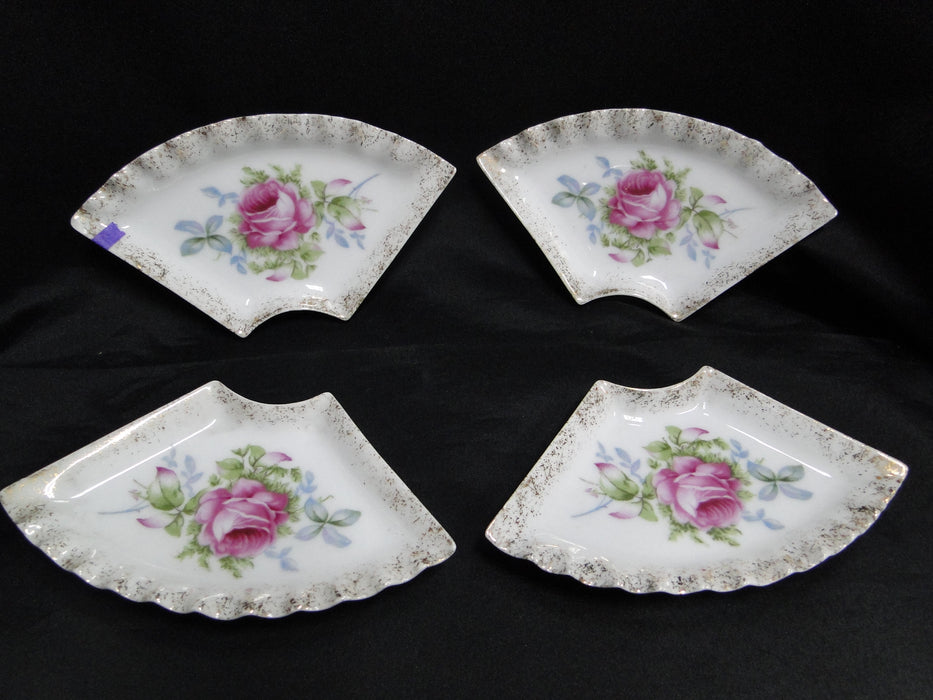 Lefton Antique Handpainted Pink Roses: Cigarette Holder & 4 Ashtrays Set, As Is