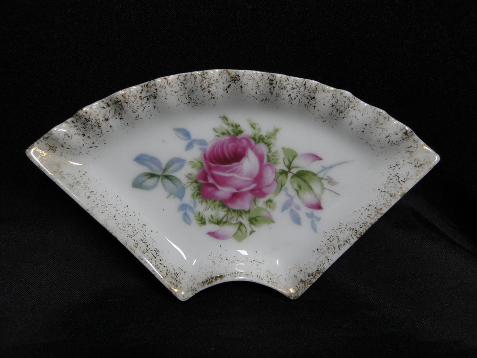Lefton Antique Handpainted Pink Roses: Cigarette Holder & 4 Ashtrays Set, As Is
