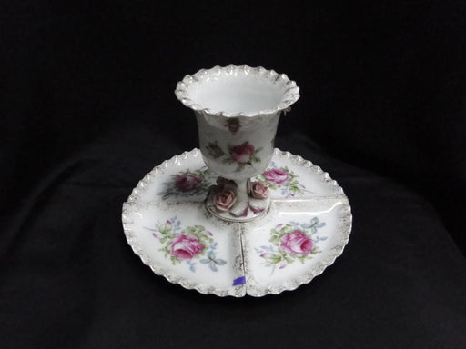 Lefton Antique Handpainted Pink Roses: Cigarette Holder & 4 Ashtrays Set, As Is