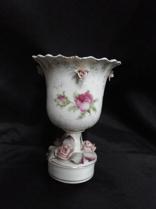 Lefton Antique Handpainted Pink Roses: Cigarette Holder & 4 Ashtrays Set, As Is