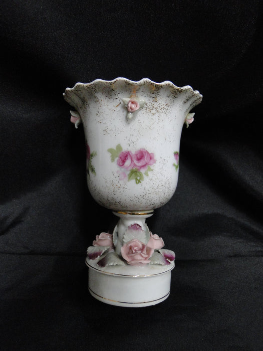 Lefton Antique Handpainted Pink Roses: Cigarette Holder & 4 Ashtrays Set, As Is