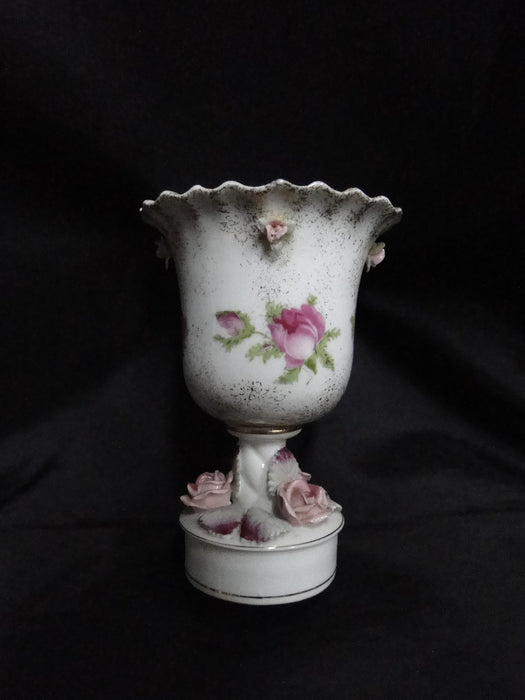 Lefton Antique Handpainted Pink Roses: Cigarette Holder & 4 Ashtrays Set, As Is