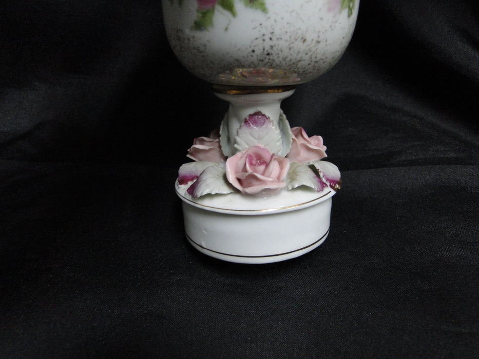 Lefton Antique Handpainted Pink Roses: Cigarette Holder & 4 Ashtrays Set, As Is