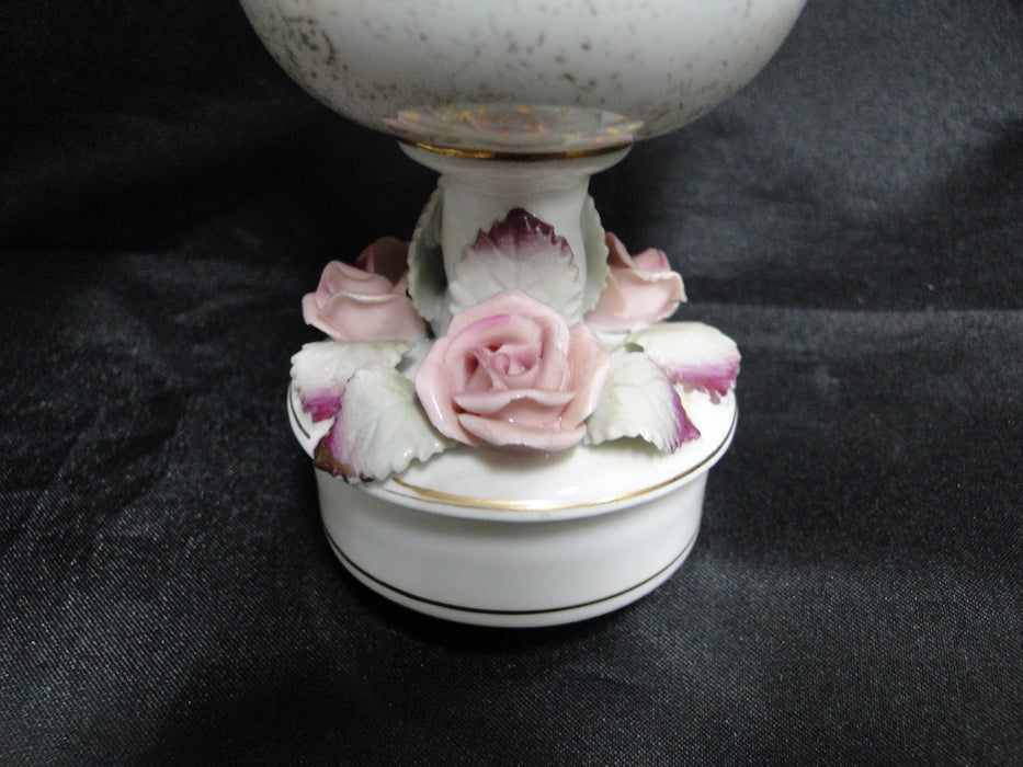 Lefton Antique Handpainted Pink Roses: Cigarette Holder & 4 Ashtrays Set, As Is