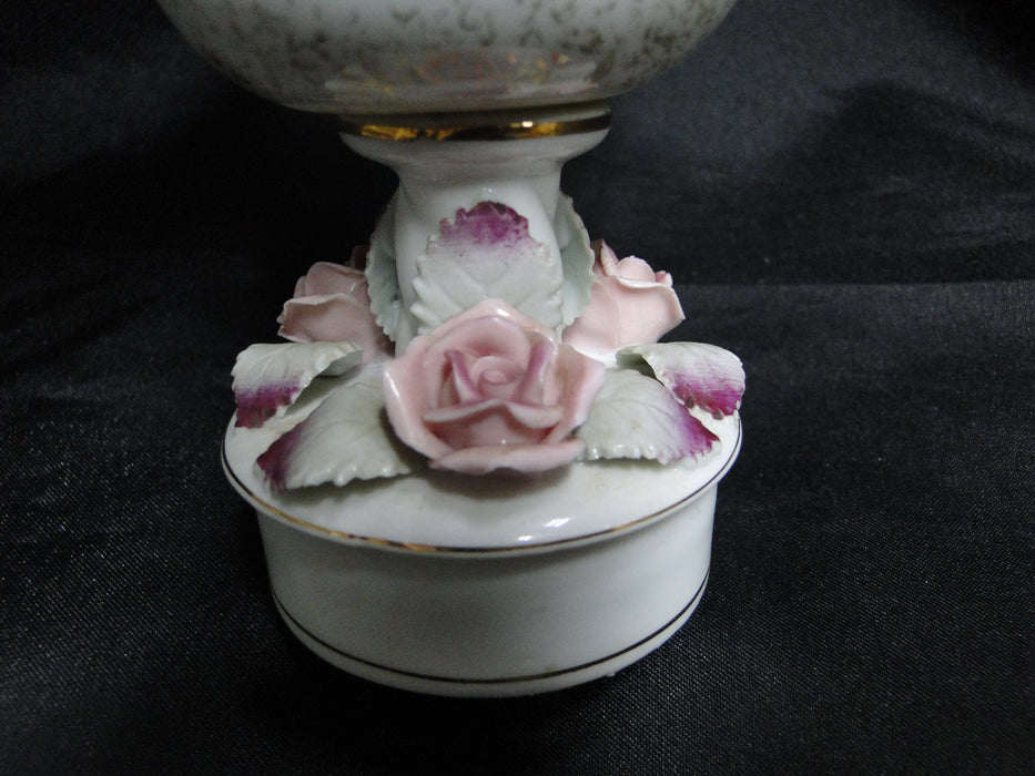 Lefton Antique Handpainted Pink Roses: Cigarette Holder & 4 Ashtrays Set, As Is