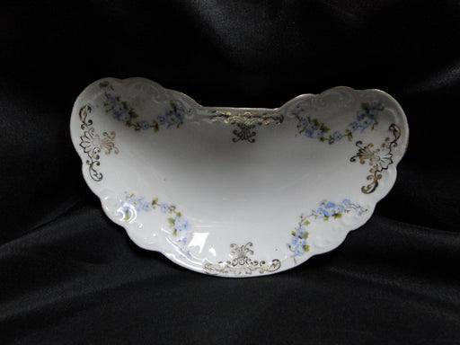 Karlsbad Austria, Blue Floral Swags, Gold Trim: Crescent Bone Plate, 6 1/4"