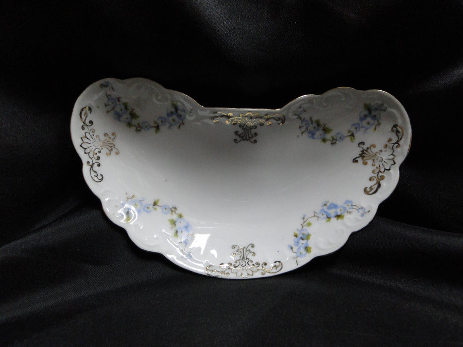 Karlsbad Austria, Blue Floral Swags, Gold Trim: Crescent Bone Plate, 6 1/4"