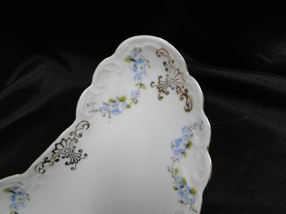 Karlsbad Austria, Blue Floral Swags, Gold Trim: Crescent Bone Plate, 6 1/4"