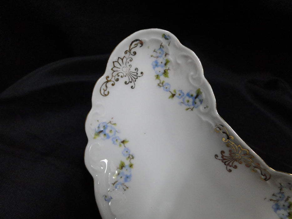 Karlsbad Austria, Blue Floral Swags, Gold Trim: Crescent Bone Plate, 6 1/4"