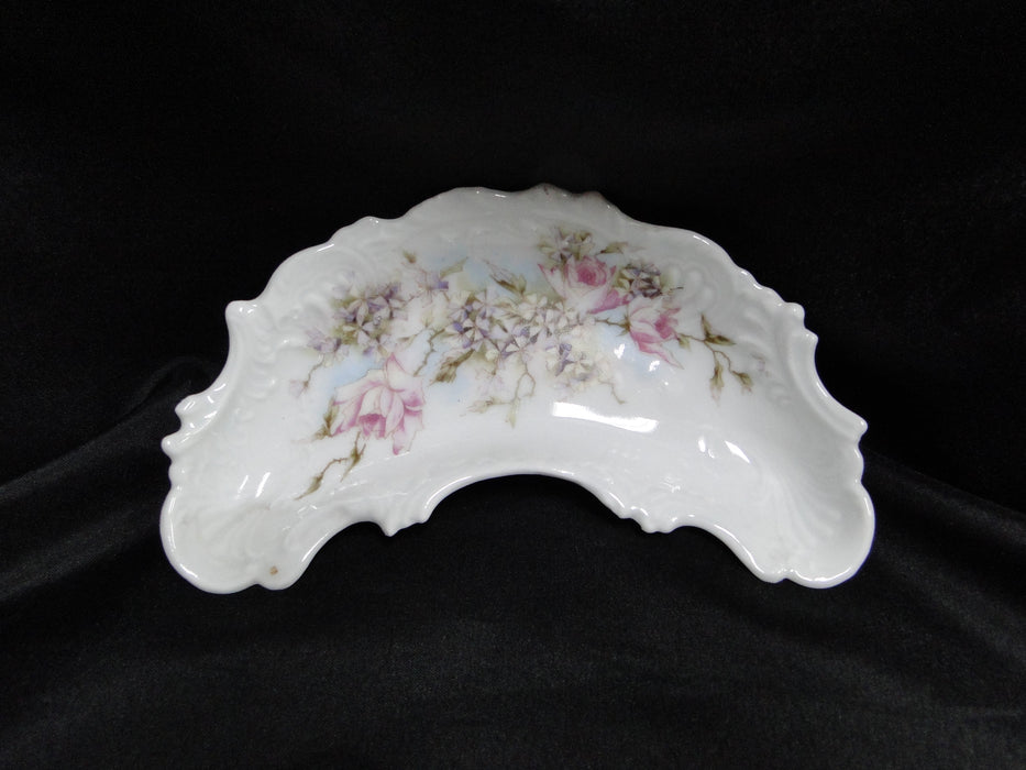 Pink Roses, Brown Leaves on White: Crescent Bone Plate, 6 1/2" x 2 3/4"