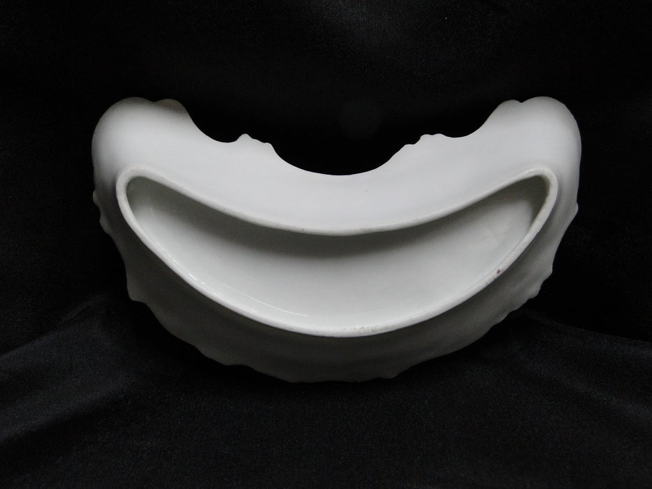 Pink Roses, Brown Leaves on White: Crescent Bone Plate, 6 1/2" x 2 3/4"