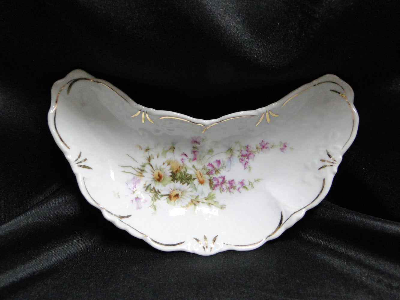 Germany Multicolored Florals, Gold Accents: Crescent Bone Plate, 6 1/2"