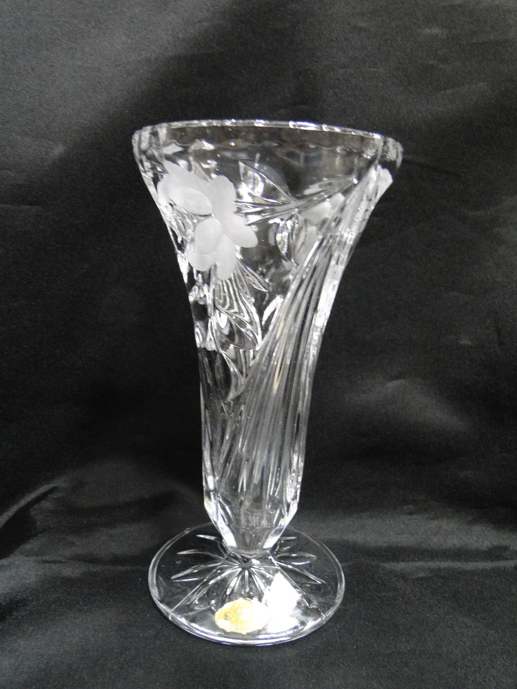 Echt Bleikristall, Clear w/ Gray Cut Roses: Vase, 3 3/4" x 7 1/4" Tall
