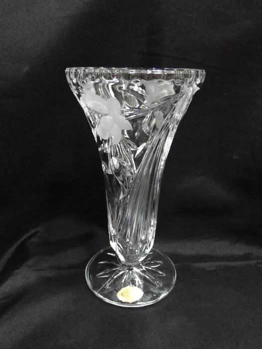 Echt Bleikristall, Clear w/ Gray Cut Roses: Vase, 3 3/4" x 7 1/4" Tall