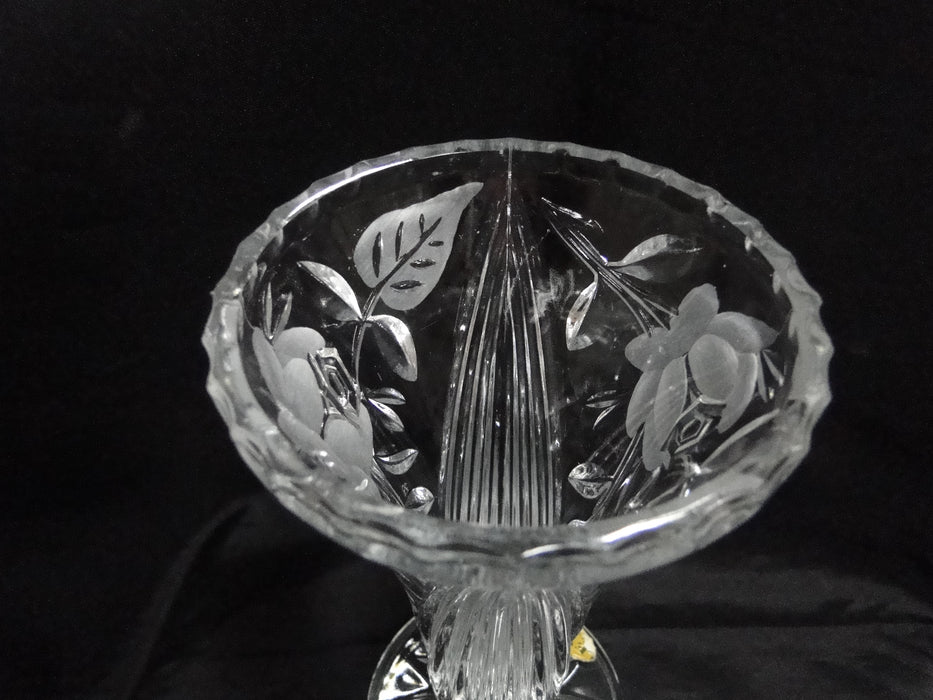 Echt Bleikristall, Clear w/ Gray Cut Roses: Vase, 3 3/4" x 7 1/4" Tall