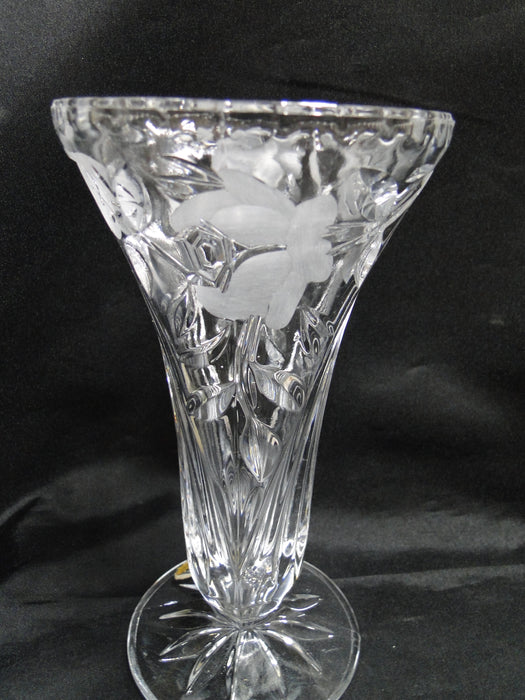 Echt Bleikristall, Clear w/ Gray Cut Roses: Vase, 3 3/4" x 7 1/4" Tall