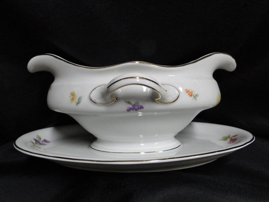 Krister Porzellan (KPM) KPM2, Multi Motif Florals: Gravy & Attached Underplate