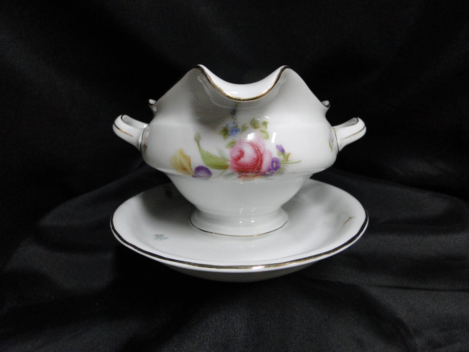 Krister Porzellan (KPM) KPM2, Multi Motif Florals: Gravy & Attached Underplate