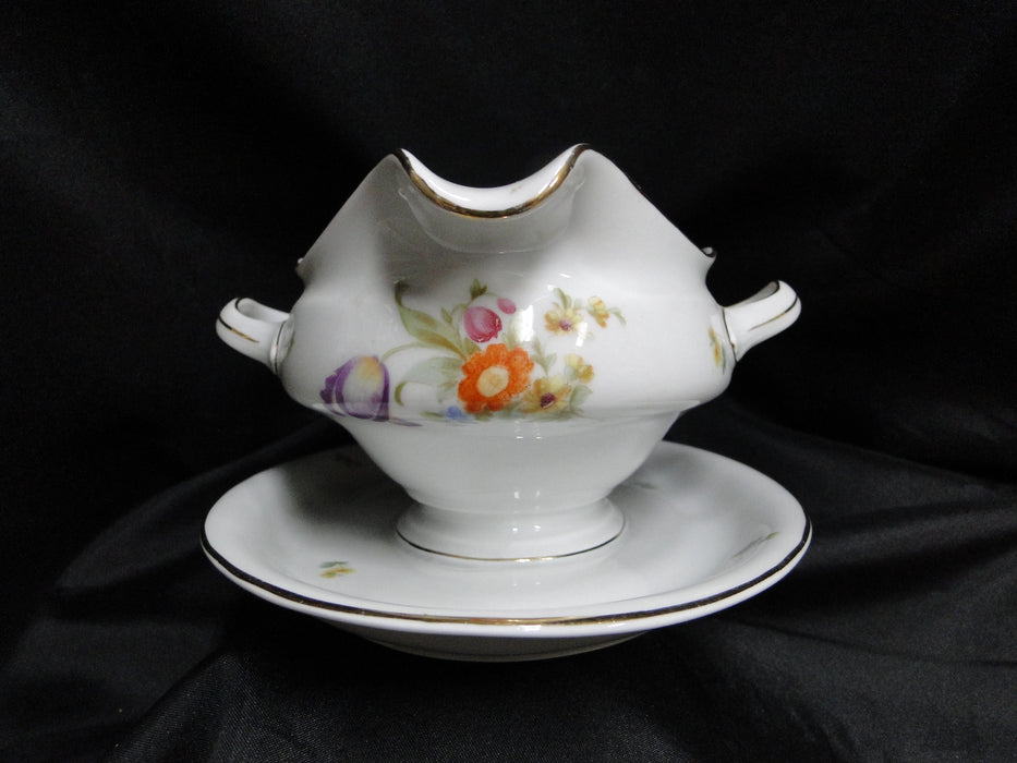Krister Porzellan (KPM) KPM2, Multi Motif Florals: Gravy & Attached Underplate