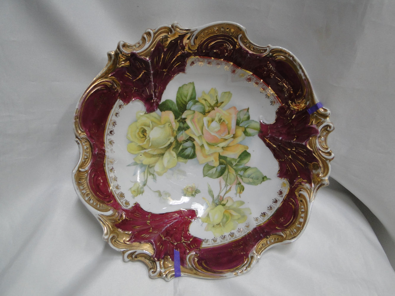 IBF Germany Magenta Border w/ Yellow Roses: Round Serving Bowl, 10 1/2", As Is