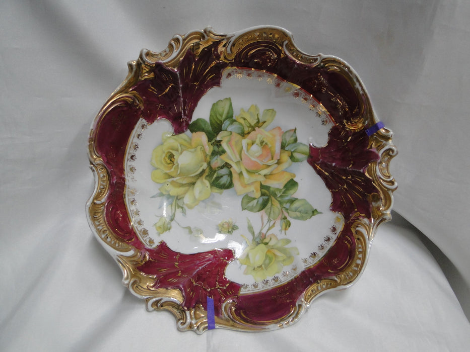 IBF Germany Magenta Border w/ Yellow Roses: Round Serving Bowl, 10 1/2", As Is
