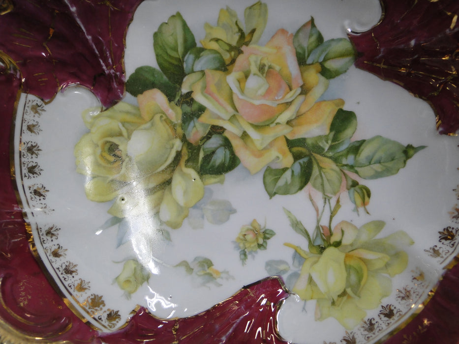 IBF Germany Magenta Border w/ Yellow Roses: Round Serving Bowl, 10 1/2", As Is