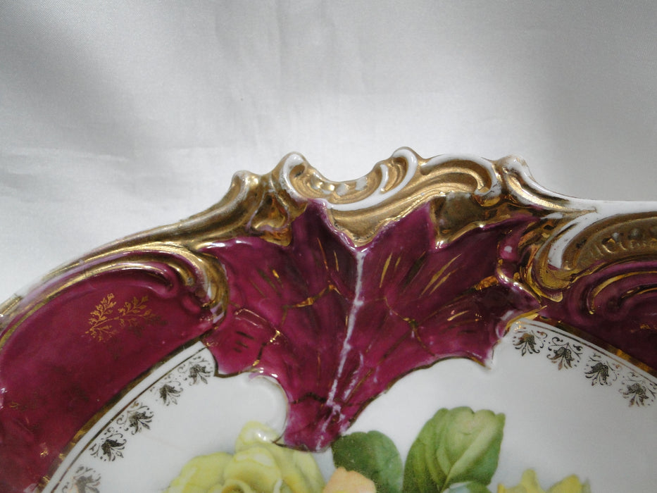 IBF Germany Magenta Border w/ Yellow Roses: Round Serving Bowl, 10 1/2", As Is