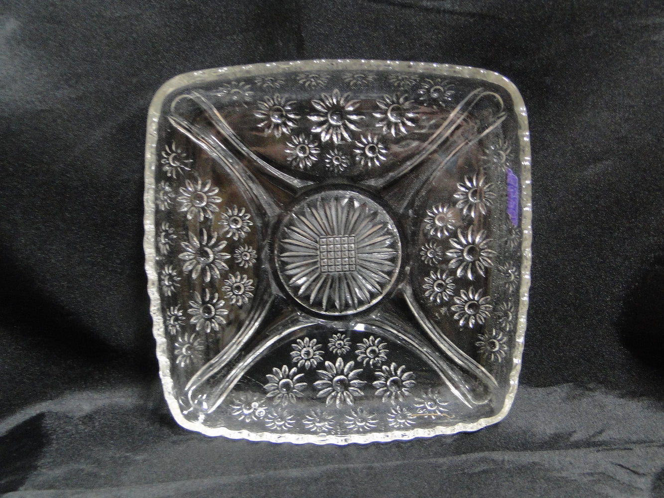 Hazel Atlas 129 Clear, Florals, Pressed: Square Relish Dish, 6 1/4" x 1", As Is