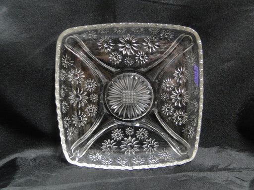 Hazel Atlas 129 Clear, Florals, Pressed: Square Relish Dish, 6 1/4" x 1", As Is