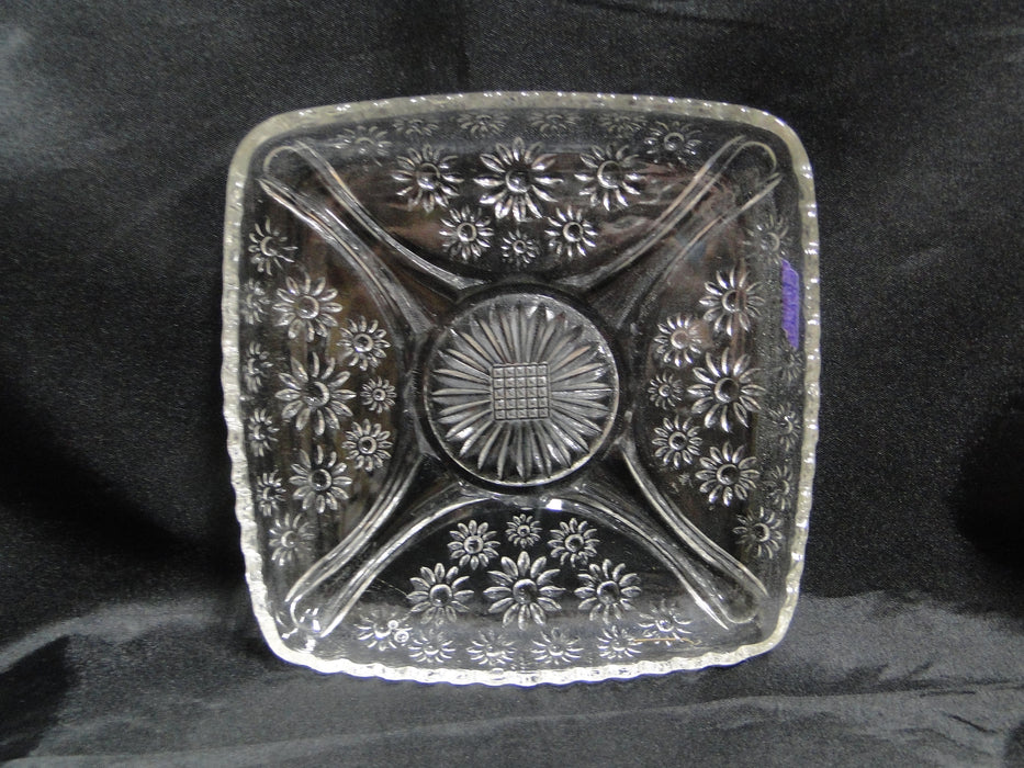 Hazel Atlas 129 Clear, Florals, Pressed: Square Relish Dish, 6 1/4" x 1", As Is