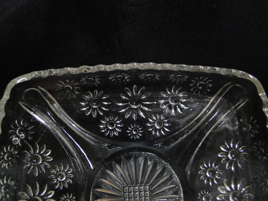 Hazel Atlas 129 Clear, Florals, Pressed: Square Relish Dish, 6 1/4" x 1", As Is