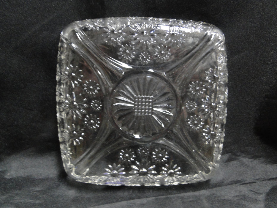 Hazel Atlas 129 Clear, Florals, Pressed: Square Relish Dish, 6 1/4" x 1", As Is