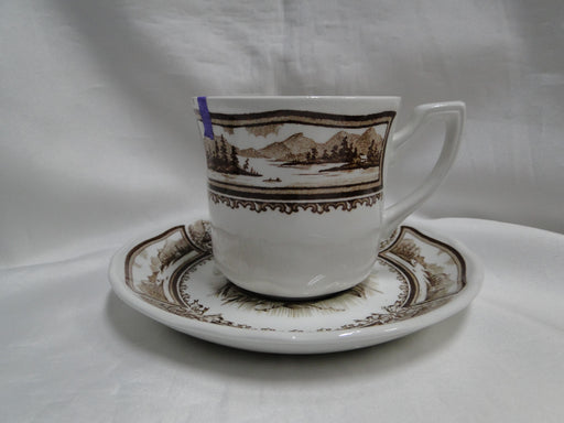 Meakin Americana Brown, Scene, Ironstone: Cup & Saucer Set, 3", As Is