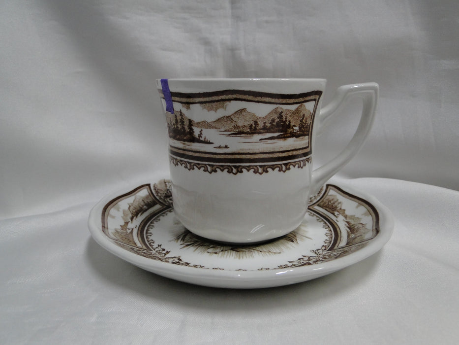Meakin Americana Brown, Scene, Ironstone: Cup & Saucer Set, 3", As Is