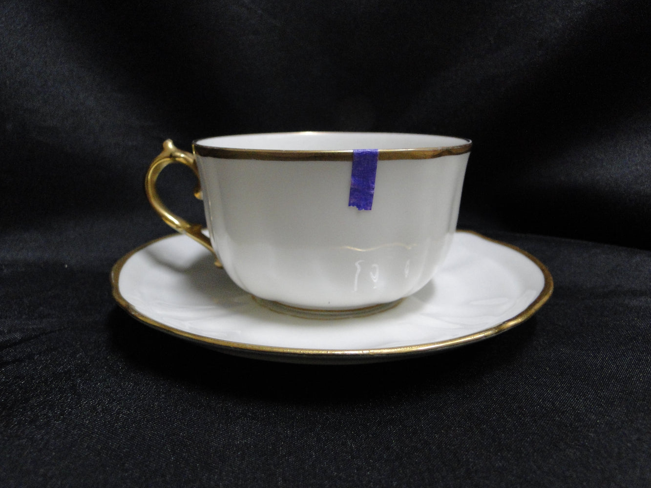 Redon, M (PL Limoges), White w/ Panels, Thick Gold: Cup & Saucer Set, 2", As Is