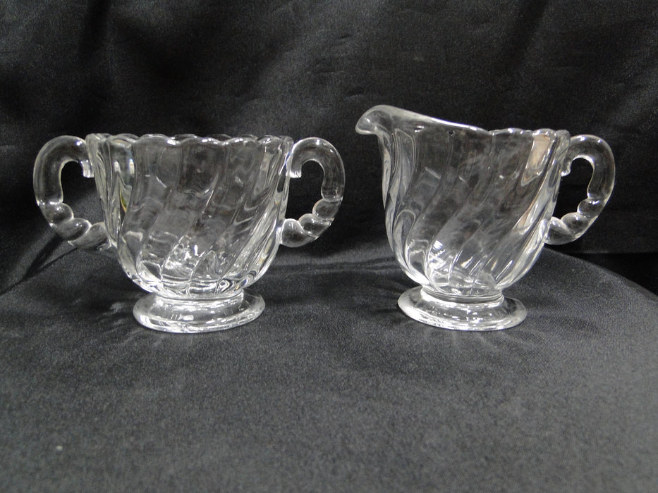 Fostoria Colony, Clear, Swirled: Mini Open Sugar Bowl, Mini Creamer, & Tray