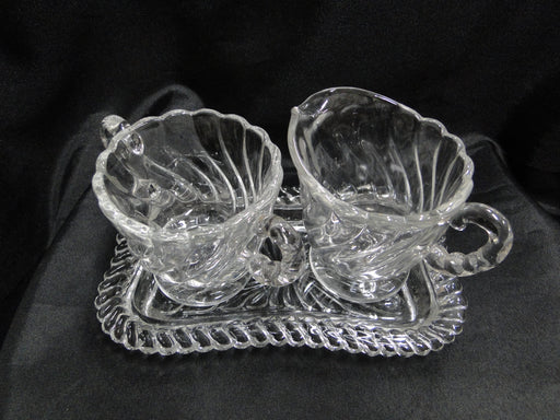 Fostoria Colony, Clear, Swirled: Mini Open Sugar Bowl, Mini Creamer, & Tray