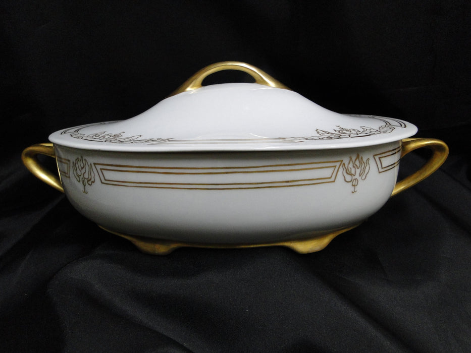 Rosenthal Botticelli Shape, Gold Leaves: Oval Serving Bowl & Lid & Handles