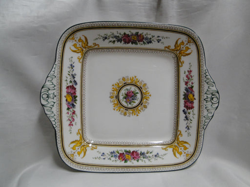 Wedgwood Columbia, White, Medallion, Green Trim: Square Cake Plate, 10 1/2"