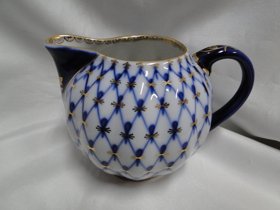 Lomonosov Cobalt Net, Russia, Blue & Gold: Creamer / Cream Pitcher, 3 1/2" Tall