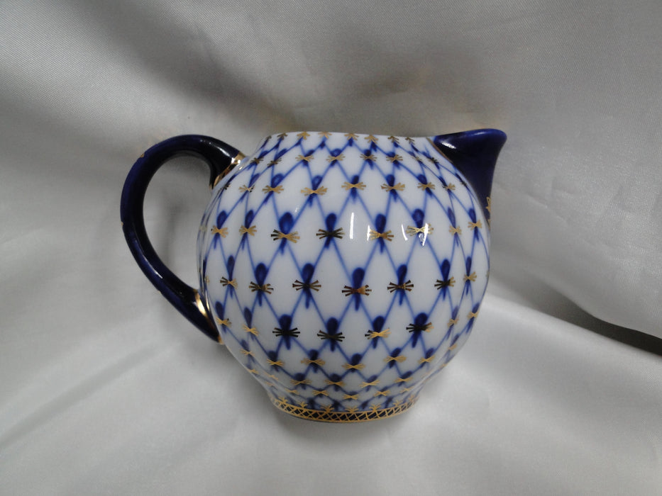 Lomonosov Cobalt Net, Russia, Blue & Gold: Creamer / Cream Pitcher, 3 1/2" Tall