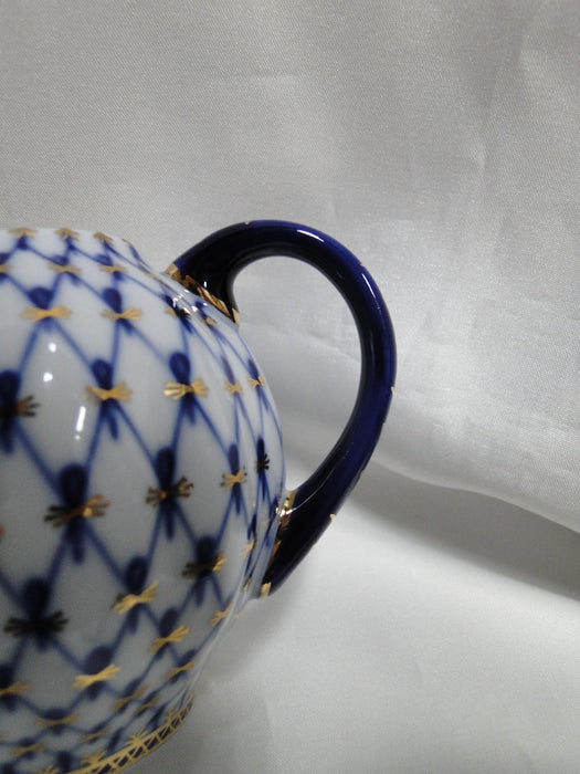 Lomonosov Cobalt Net, Russia, Blue & Gold: Creamer / Cream Pitcher, 3 1/2" Tall