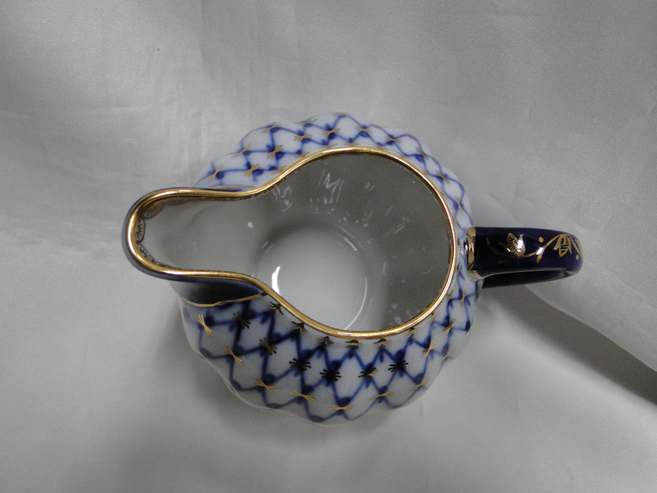 Lomonosov Cobalt Net, Russia, Blue & Gold: Creamer / Cream Pitcher, 3 1/2" Tall