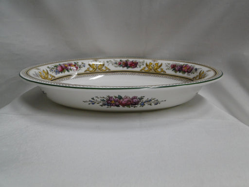 Wedgwood Columbia, White, Medallion, Green Trim: Oval Serving Bowl, 10 1/4"