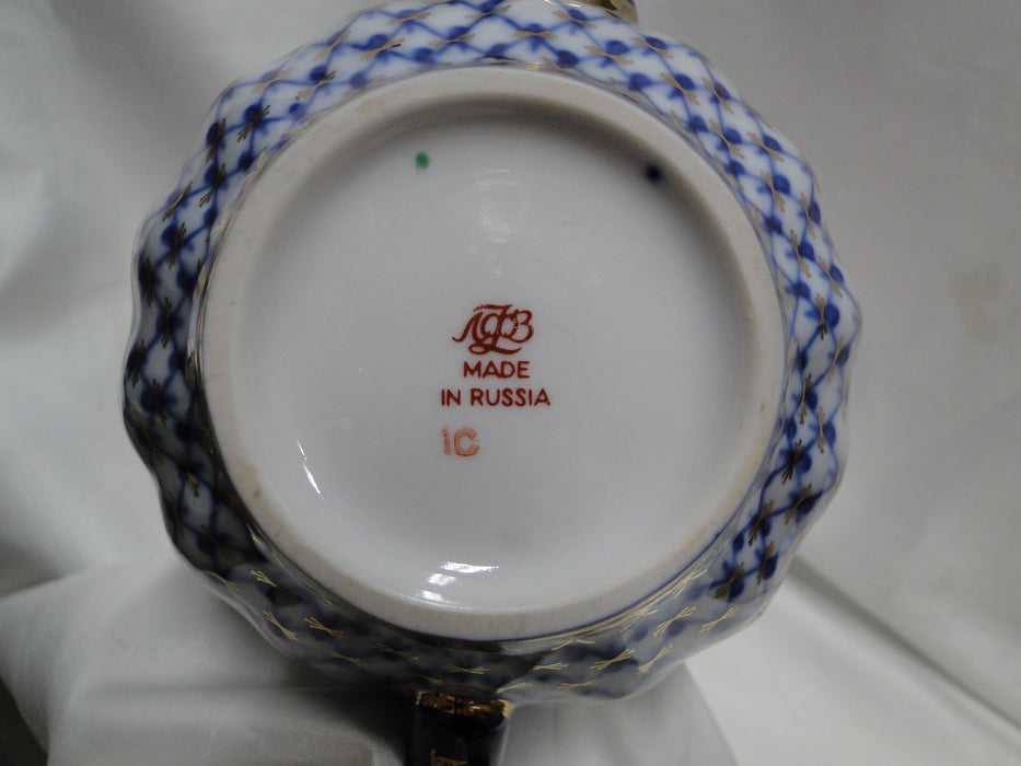 Lomonosov Cobalt Net, Russia, Blue & Gold: Mini Teapot & Lid, 5 1/4" Tall