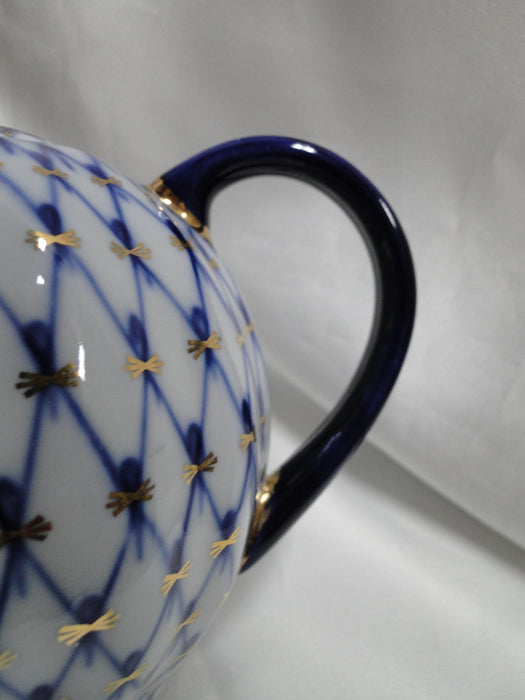 Lomonosov Cobalt Net, Russia, Blue & Gold: Mini Teapot & Lid, 5 1/4" Tall