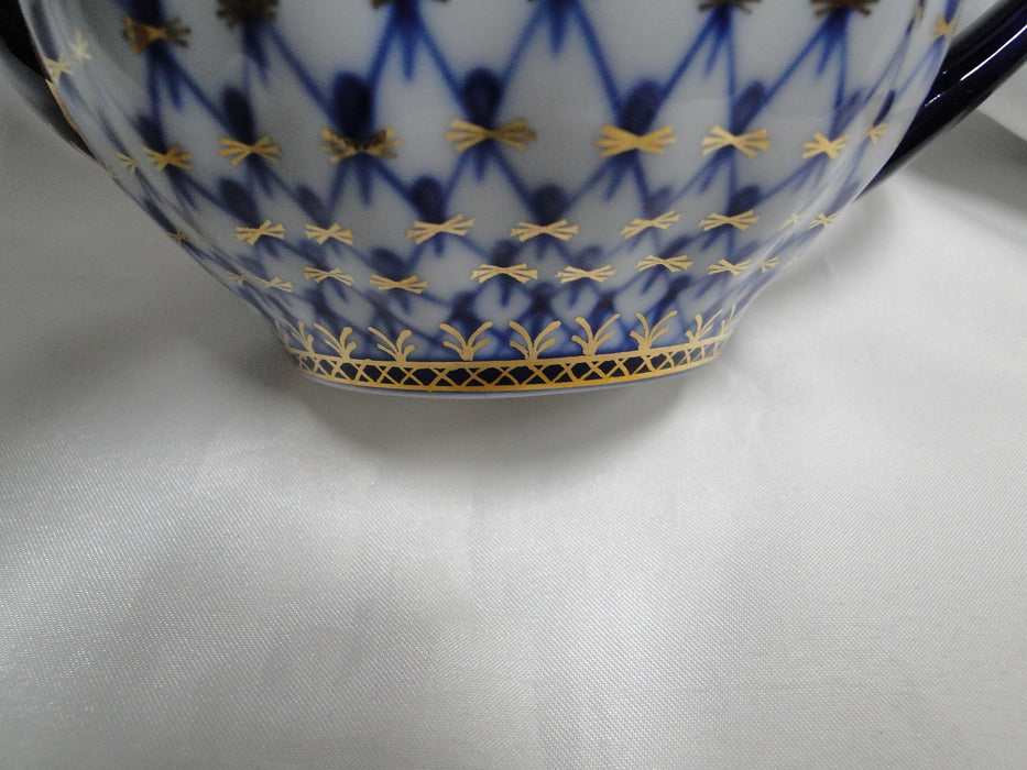 Lomonosov Cobalt Net, Russia, Blue & Gold: Mini Teapot & Lid, 5 1/4" Tall