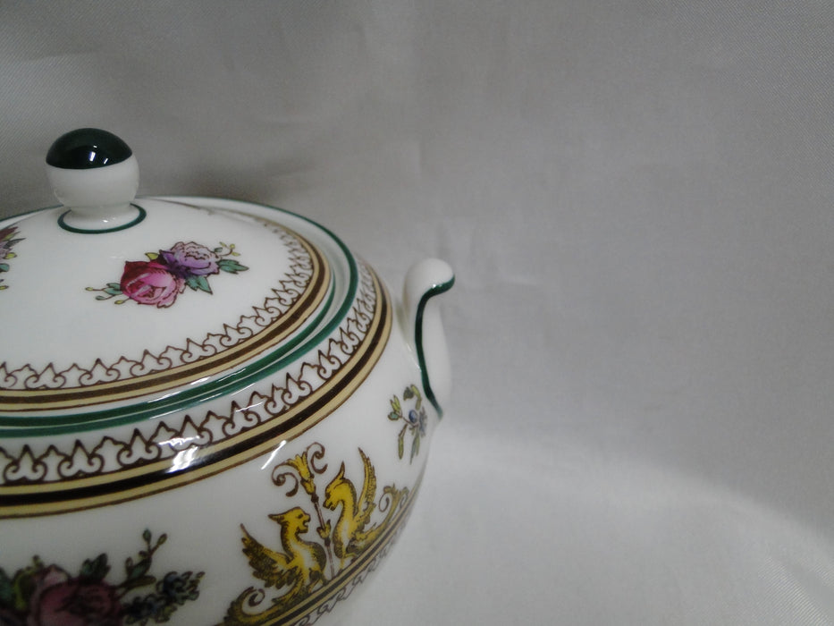 Wedgwood Columbia, White, Green Trim: Sugar Bowl & Lid, 3 3/4", Shape 146