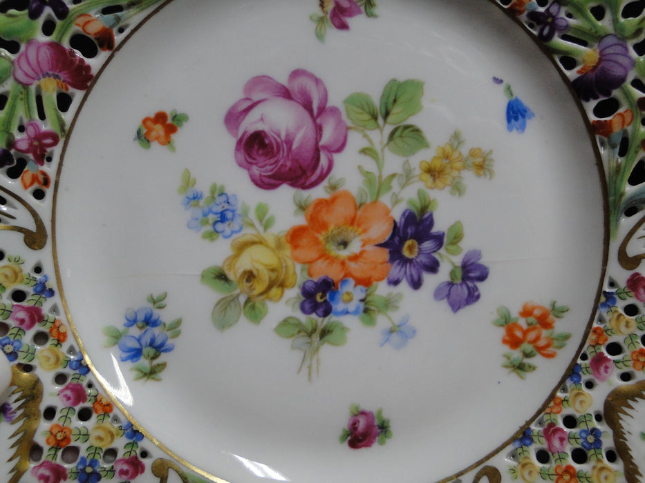 Schumann Chateau Dresden, Reticulated, Flowers: Bread Plate, 6", As Is