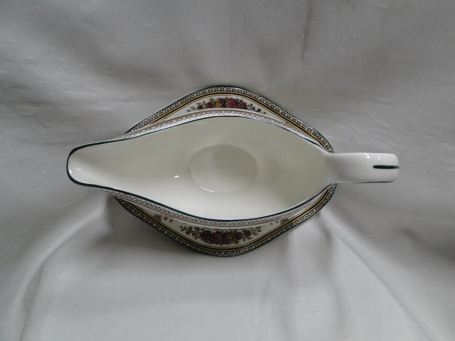 Wedgwood Columbia, White, Green Trim: Gravy Boat w/ Attached Underplate